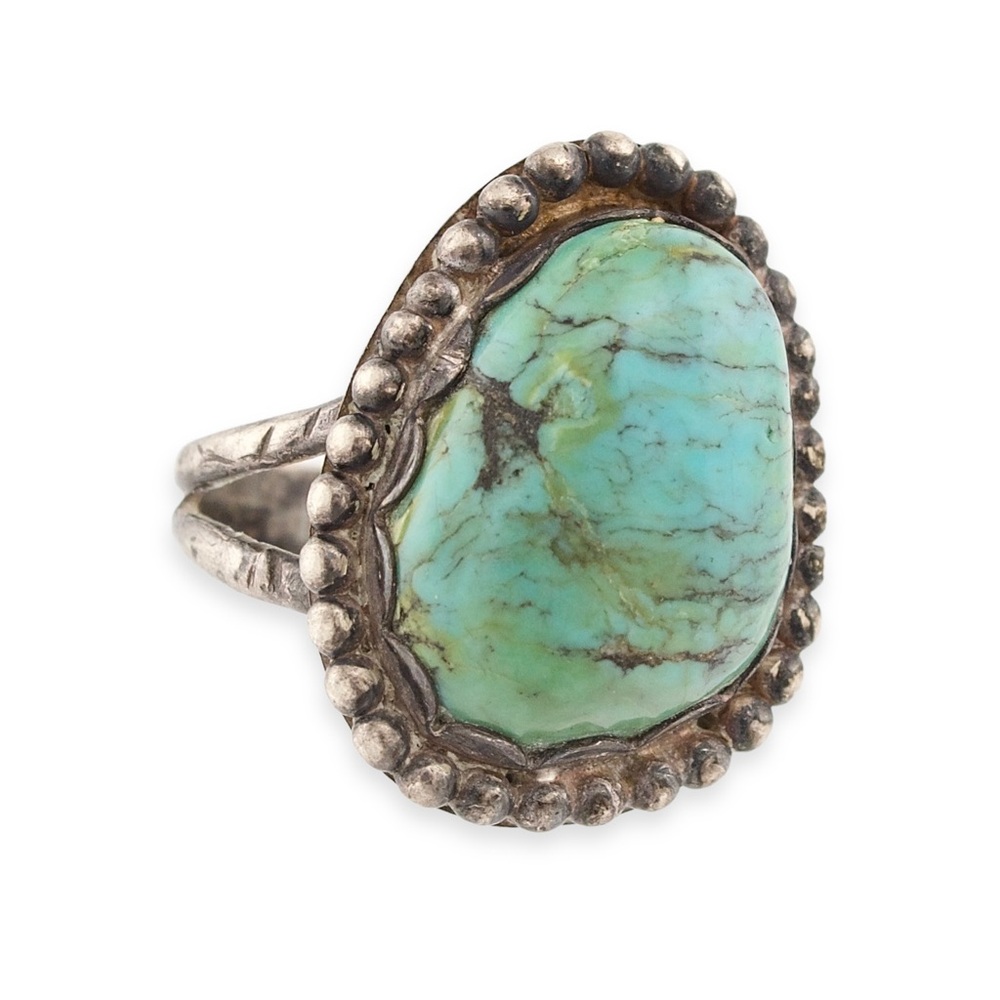 Vintage Navajo Turquoise Sterling Silver Ring Size 7.25 Native American